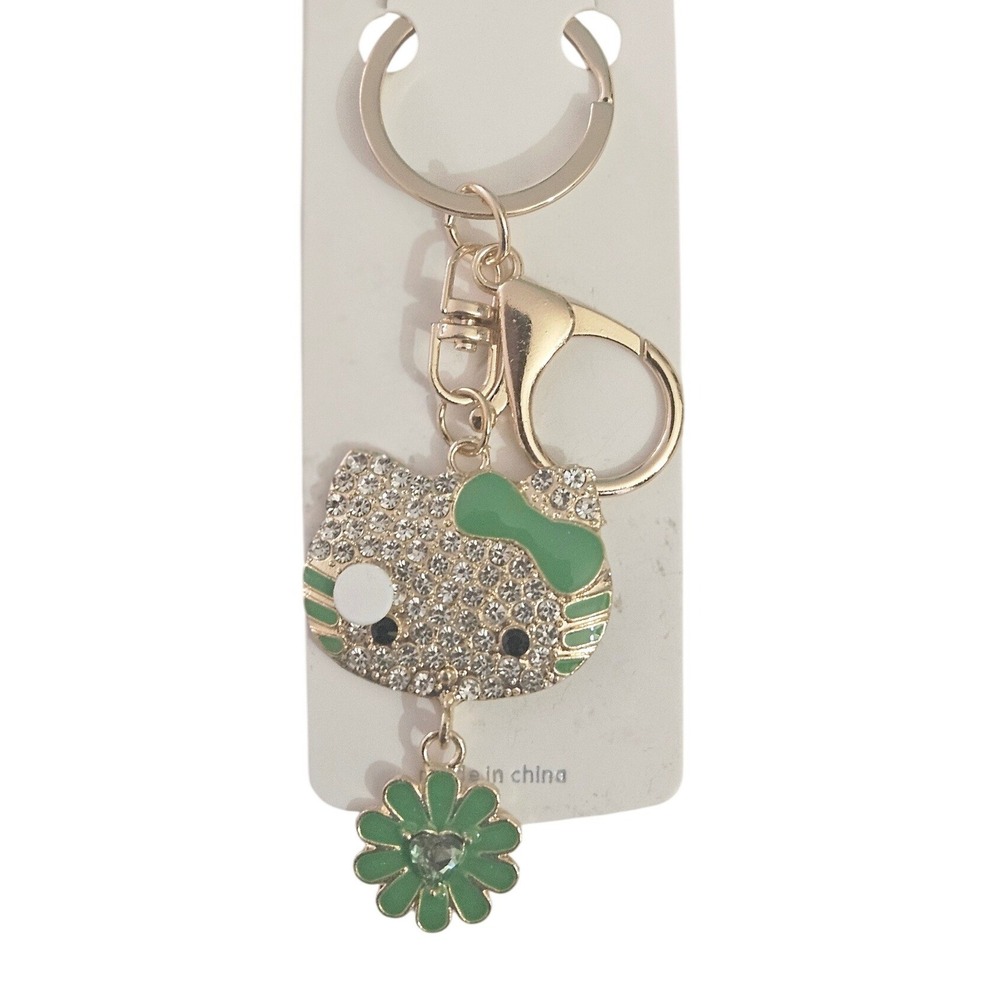 Sparkling Kitty Keychain with Flower Charm Rhinestone‎ Enamel Gift